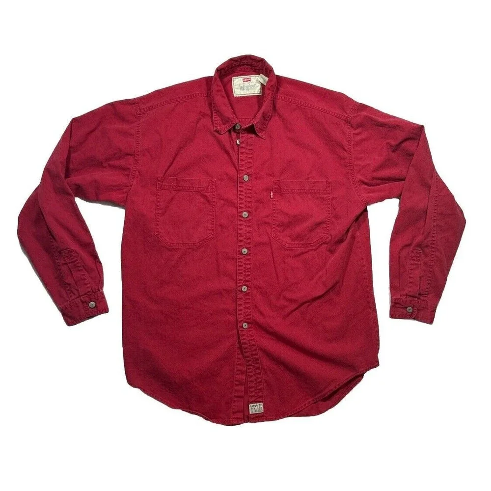 VIntage Levi's Denim Shirt Men's Large Red Tab Metal Buttons 2 Pockets 90's